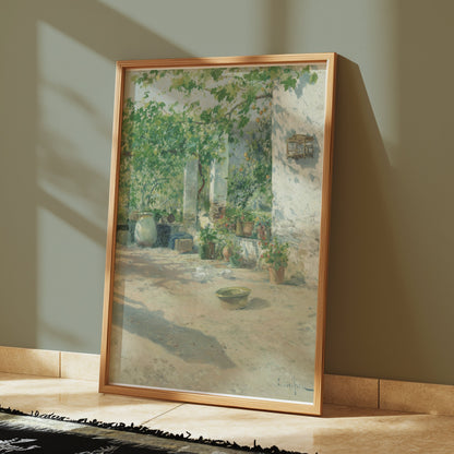 Premium Poster of Serene Garden Courtyard Sunlit Scene Posters