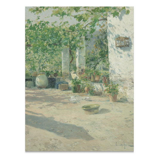 Premium Poster of Serene Garden Courtyard Sunlit Scene Posters
