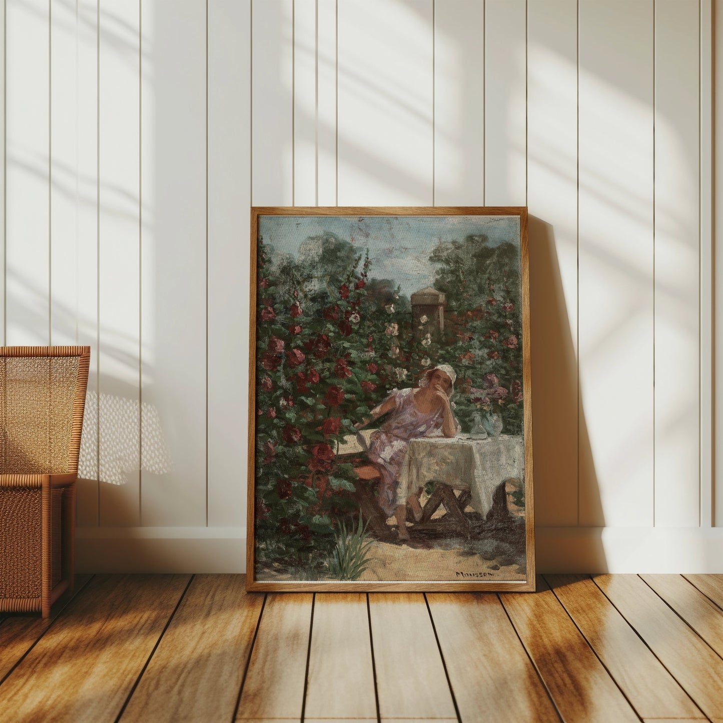 Premium Poster of Serene Garden Lady in Pink Dress Beautiful Art Posters