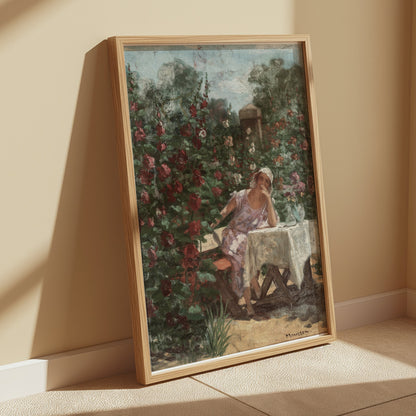 Premium Poster of Serene Garden Lady in Pink Dress Beautiful Art Posters