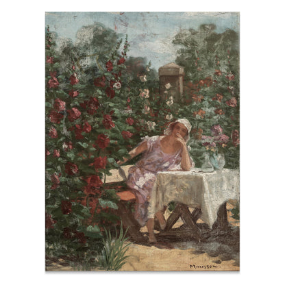 Premium Poster of Serene Garden Lady in Pink Dress Beautiful Art Posters