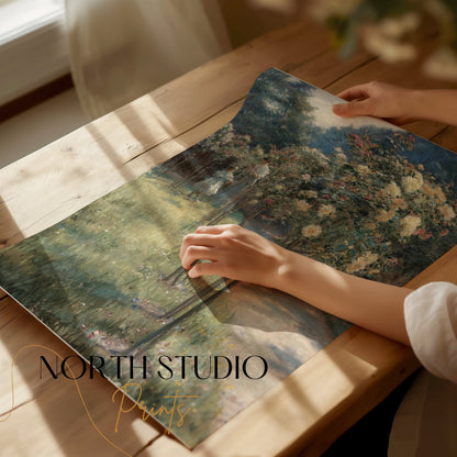 Premium Poster of Serene Garden Path with Blooming Flowers Posters