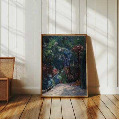 Premium Poster of Serene Garden Scene with Angel Statues Posters