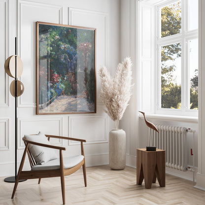 Premium Poster of Serene Garden Scene with Angel Statues Posters