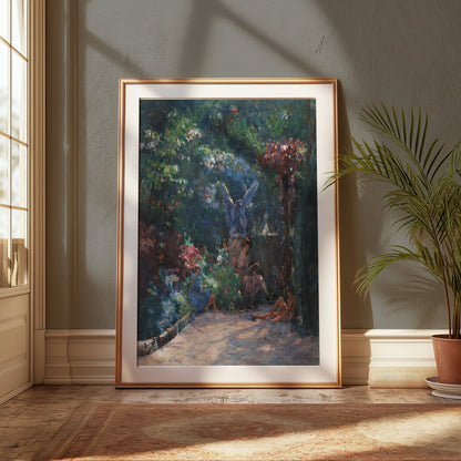 Premium Poster of Serene Garden Scene with Angel Statues Posters