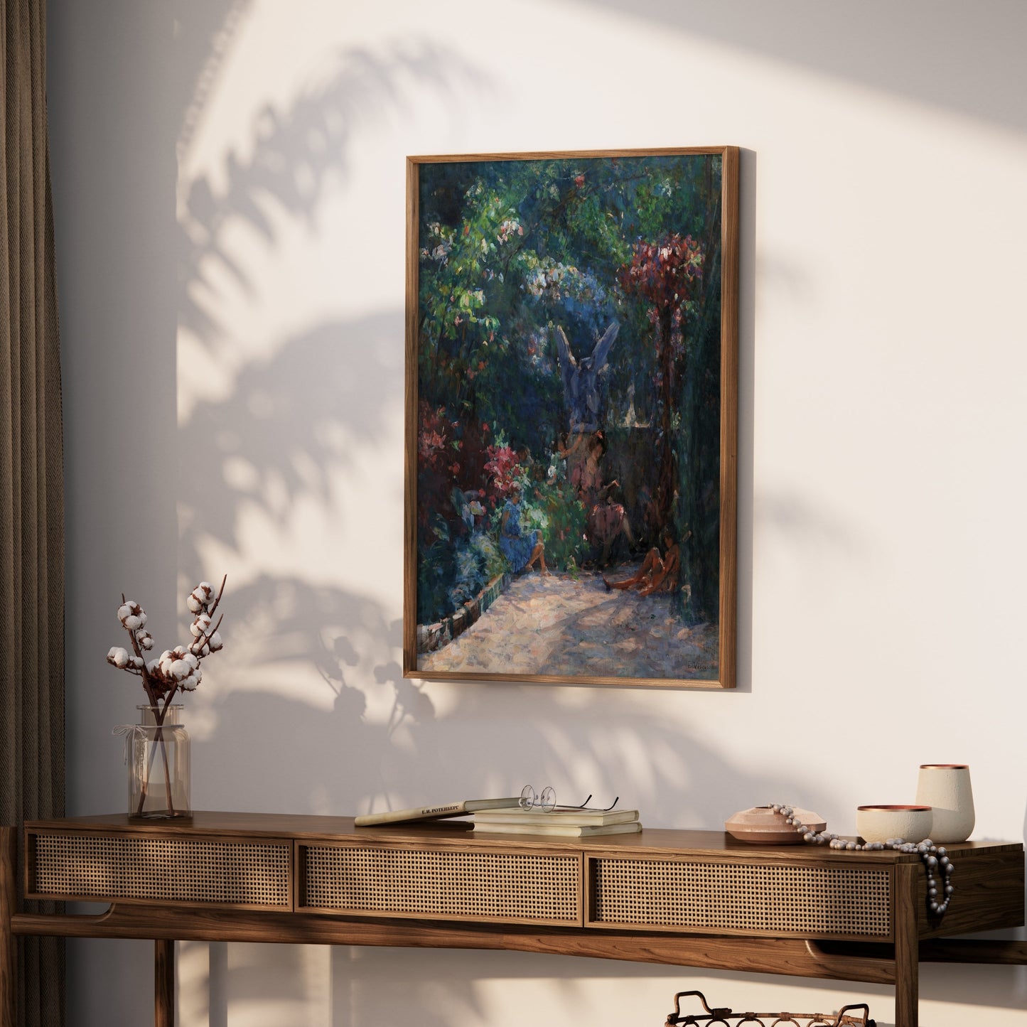 Premium Poster of Serene Garden Scene with Angel Statues Posters