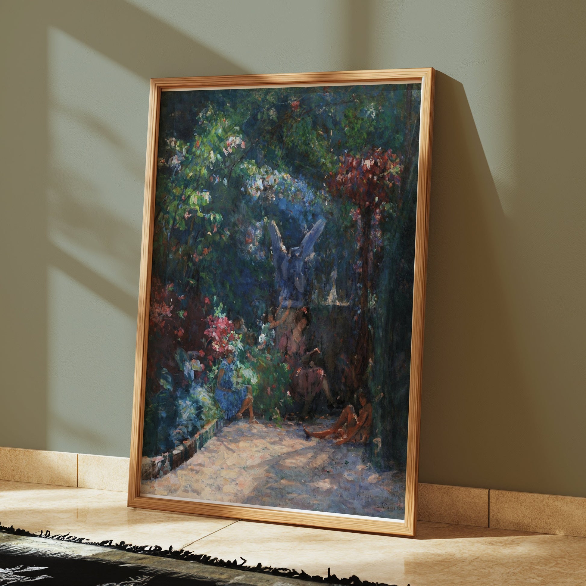 Premium Poster of Serene Garden Scene with Angel Statues Posters
