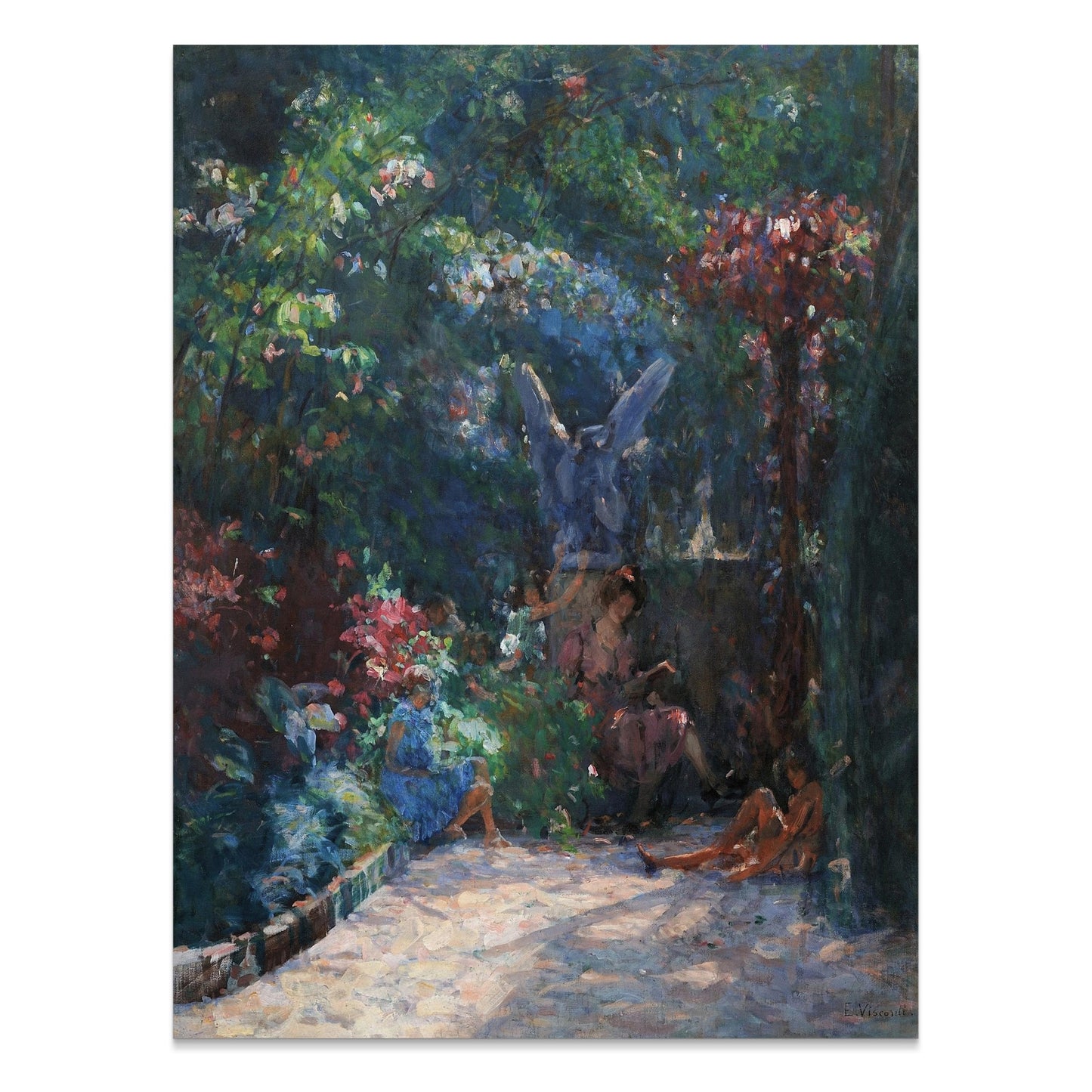 Premium Poster of Serene Garden Scene with Angel Statues Posters