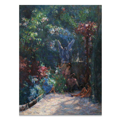 Premium Poster of Serene Garden Scene with Angel Statues Posters