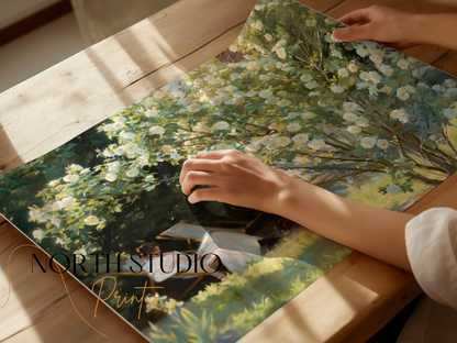 Premium Poster of Serene Garden View with Blossoming Tree Posters