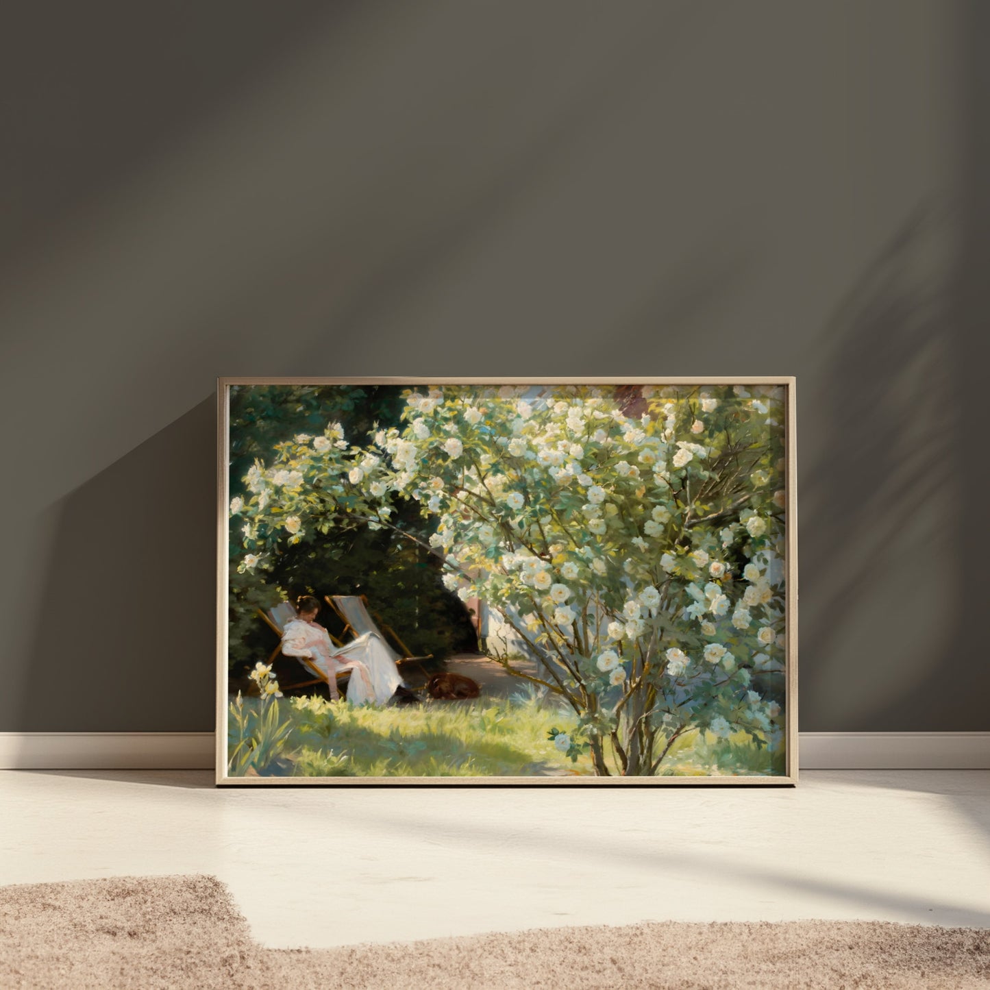 Premium Poster of Serene Garden View with Blossoming Tree Posters