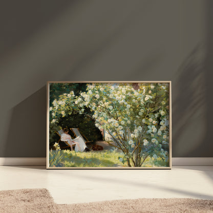 Premium Poster of Serene Garden View with Blossoming Tree Posters