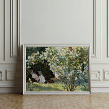 Premium Poster of Serene Garden View with Blossoming Tree Posters