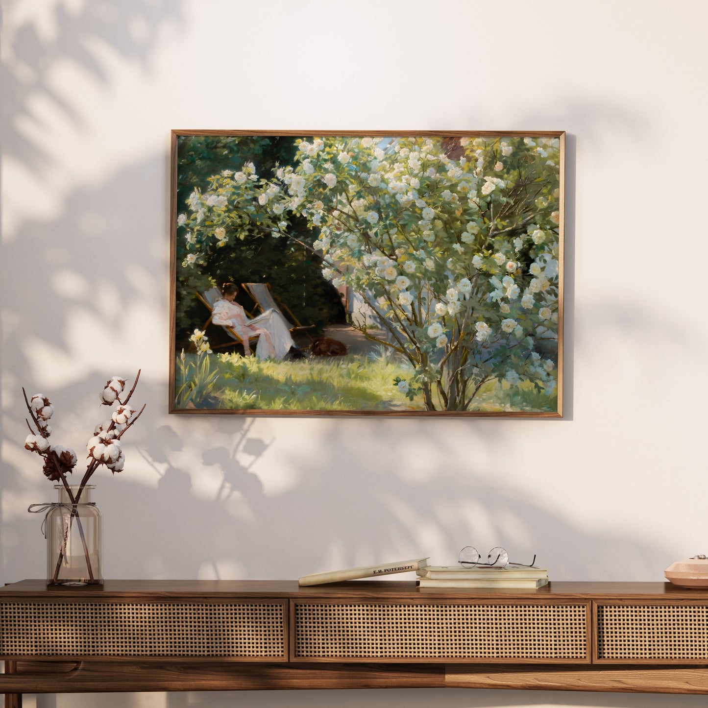 Premium Poster of Serene Garden View with Blossoming Tree Posters