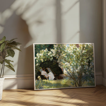 Premium Poster of Serene Garden View with Blossoming Tree Posters