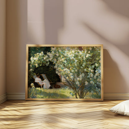Premium Poster of Serene Garden View with Blossoming Tree Posters