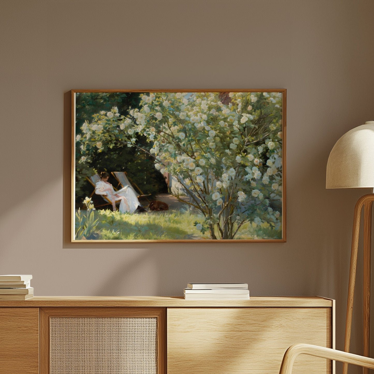 Premium Poster of Serene Garden View with Blossoming Tree Posters