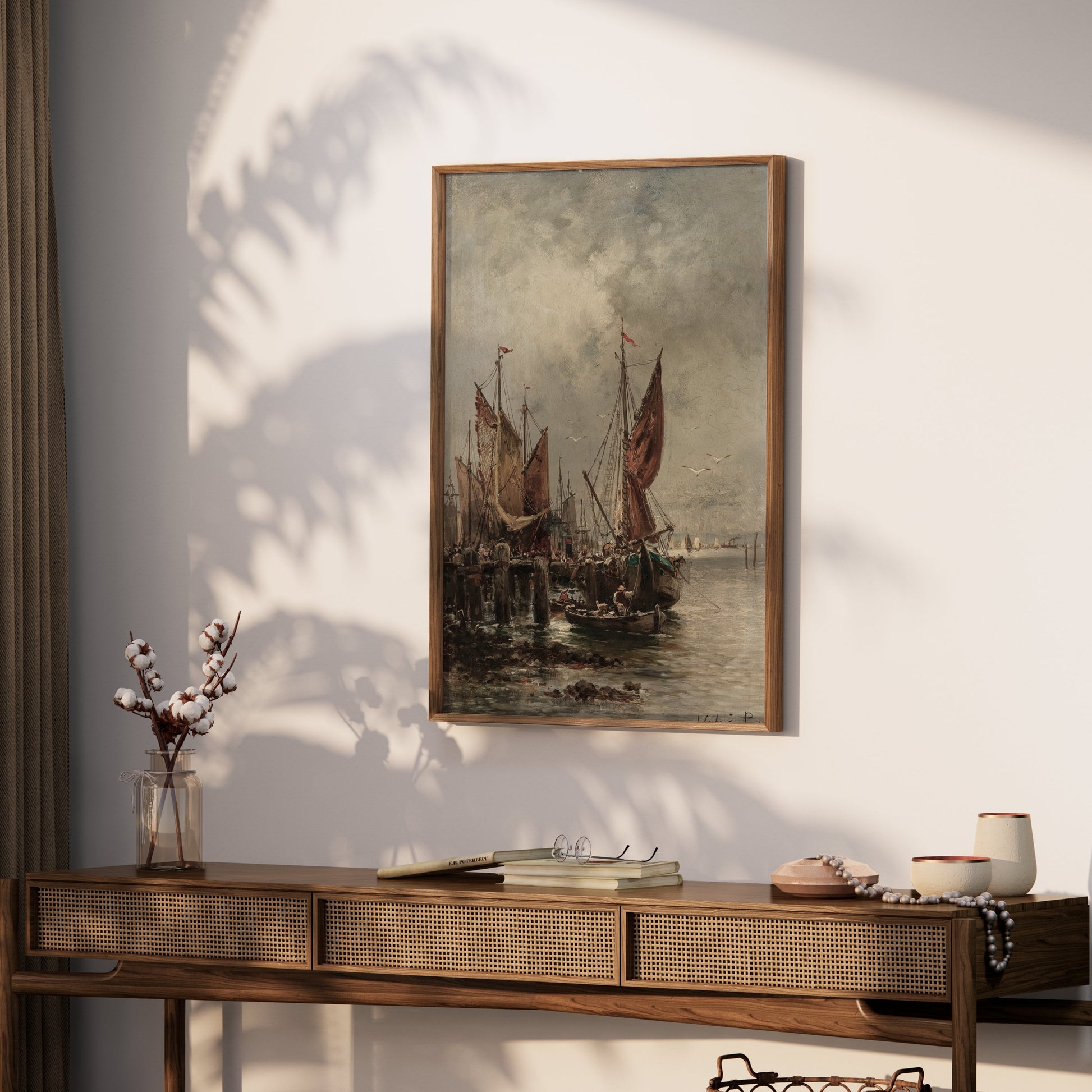 Premium Poster of Serene Harbor with Sailing Ships Vintage Art Posters
