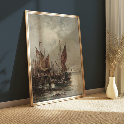 Premium Poster of Serene Harbor with Sailing Ships Vintage Art Posters