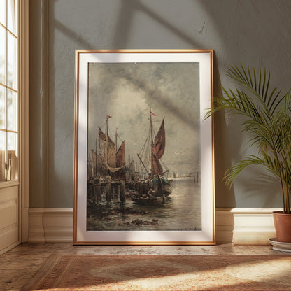 Premium Poster of Serene Harbor with Sailing Ships Vintage Art Posters