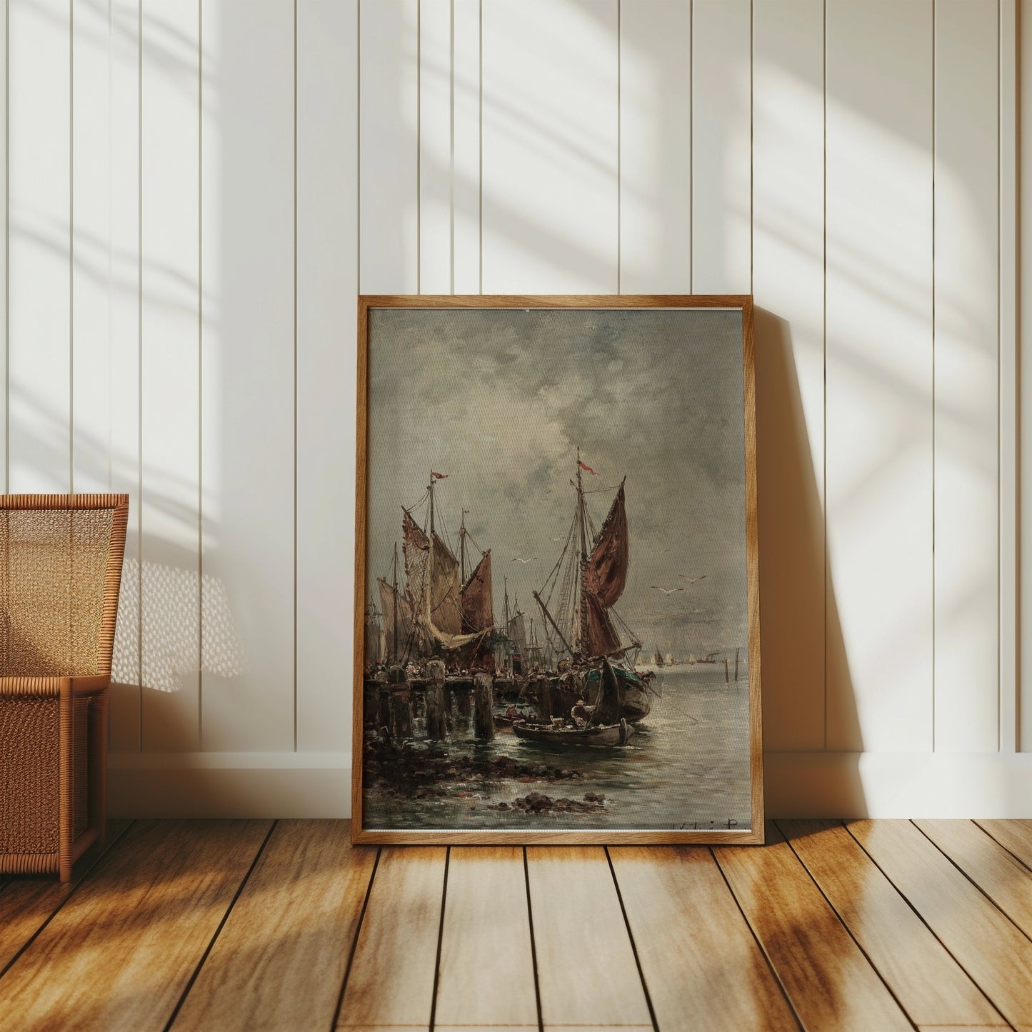 Premium Poster of Serene Harbor with Sailing Ships Vintage Art Posters
