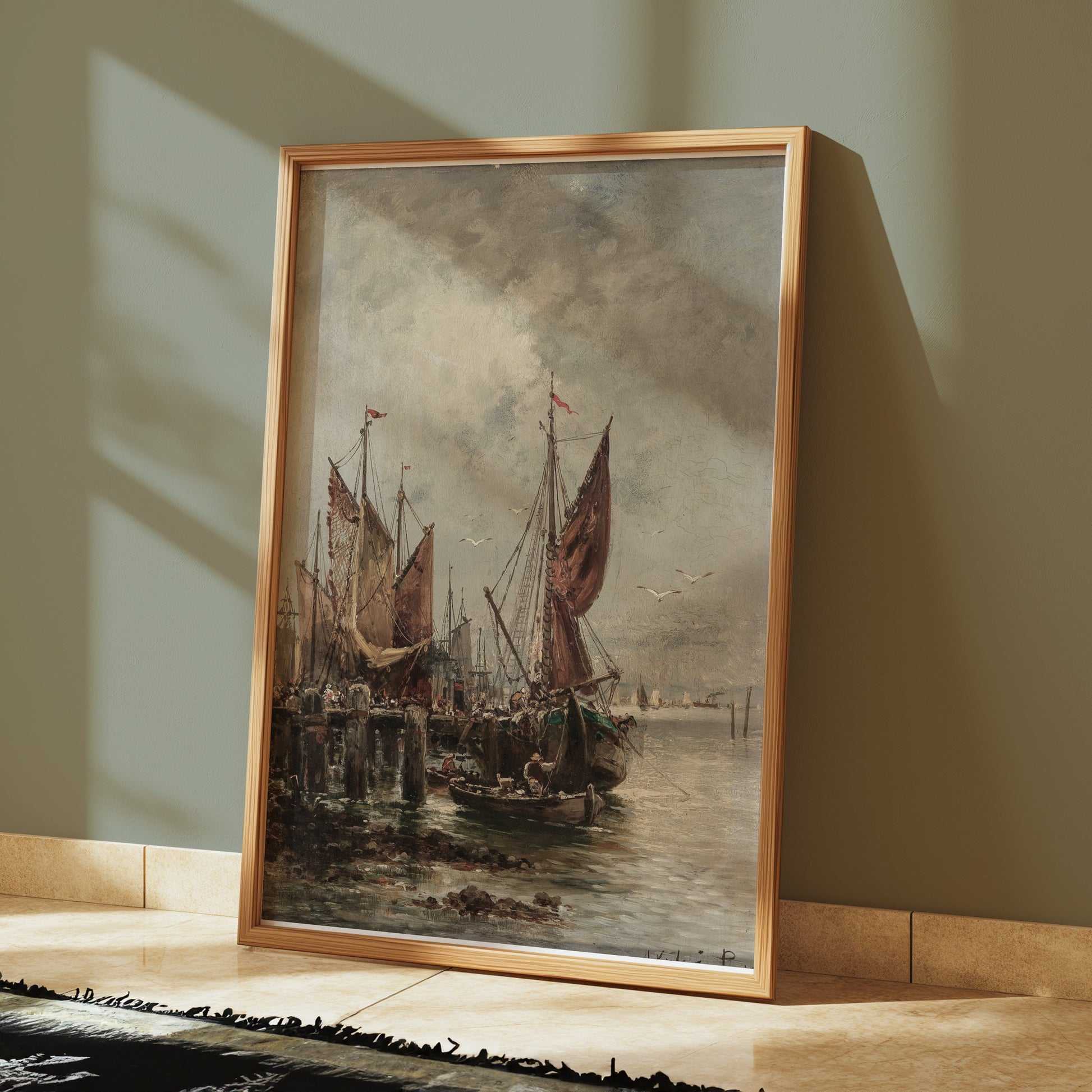 Premium Poster of Serene Harbor with Sailing Ships Vintage Art Posters