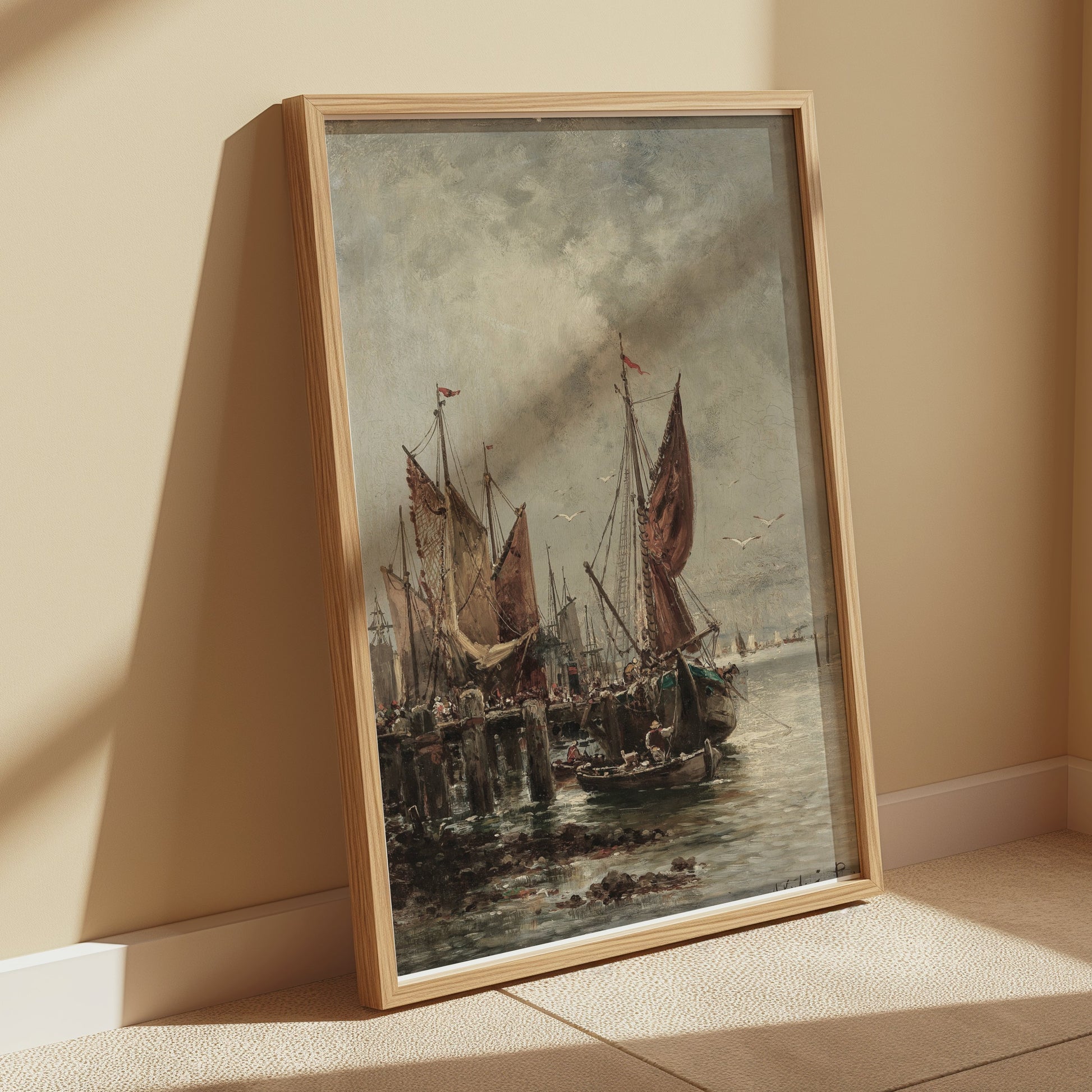 Premium Poster of Serene Harbor with Sailing Ships Vintage Art Posters