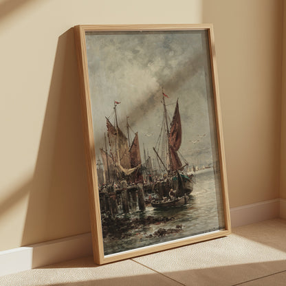 Premium Poster of Serene Harbor with Sailing Ships Vintage Art Posters