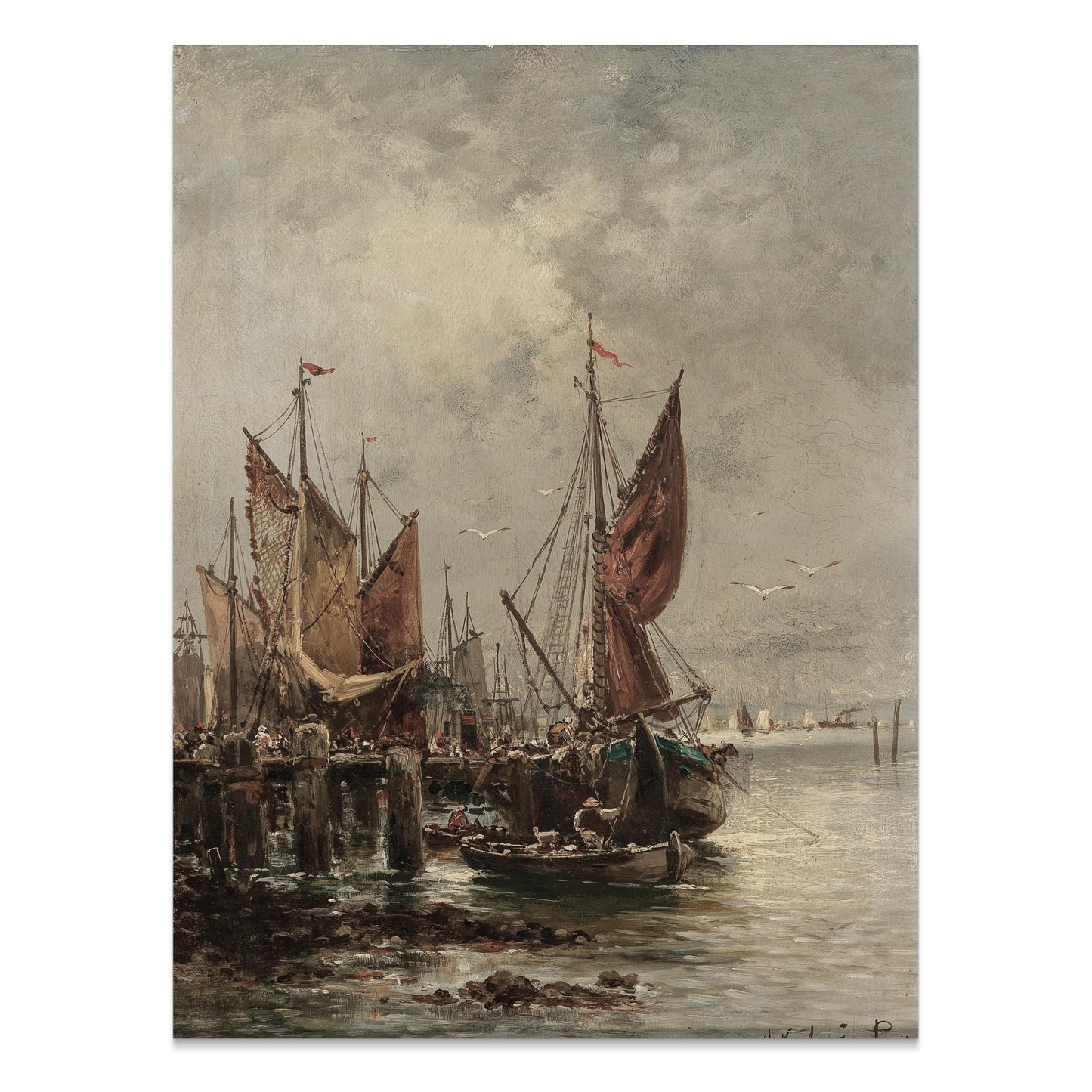 Premium Poster of Serene Harbor with Sailing Ships Vintage Art Posters