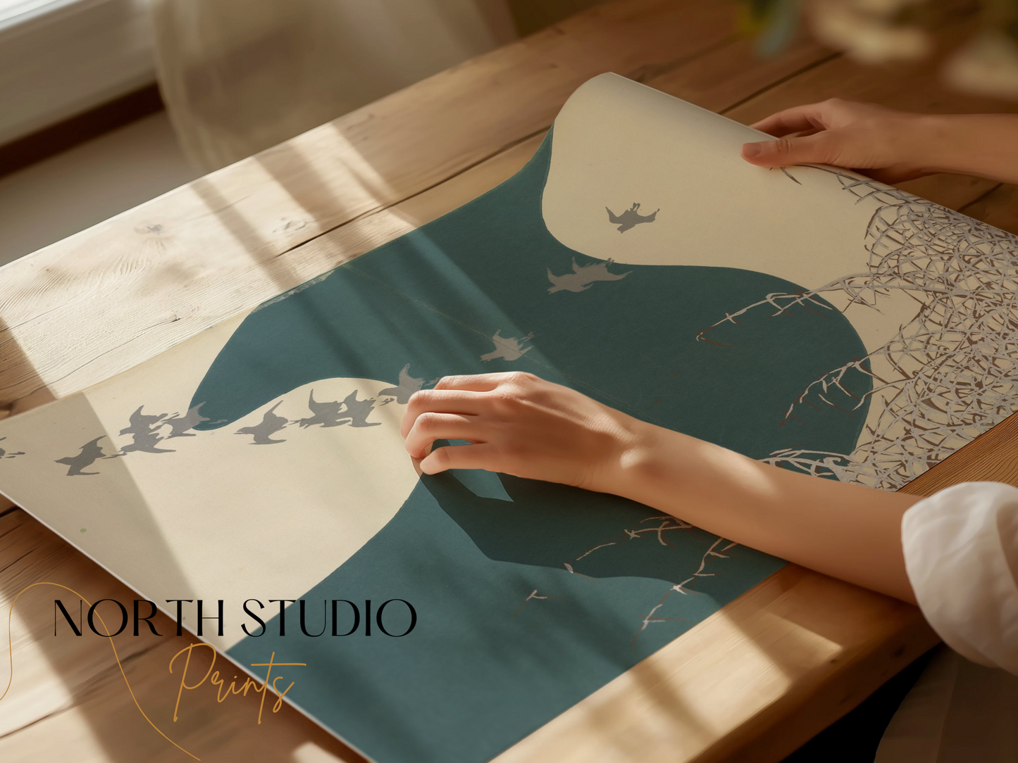 Premium Poster of Serene Japanese Animal Art with Birds Scenic Posters