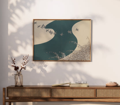 Premium Poster of Serene Japanese Animal Art with Birds Scenic Posters