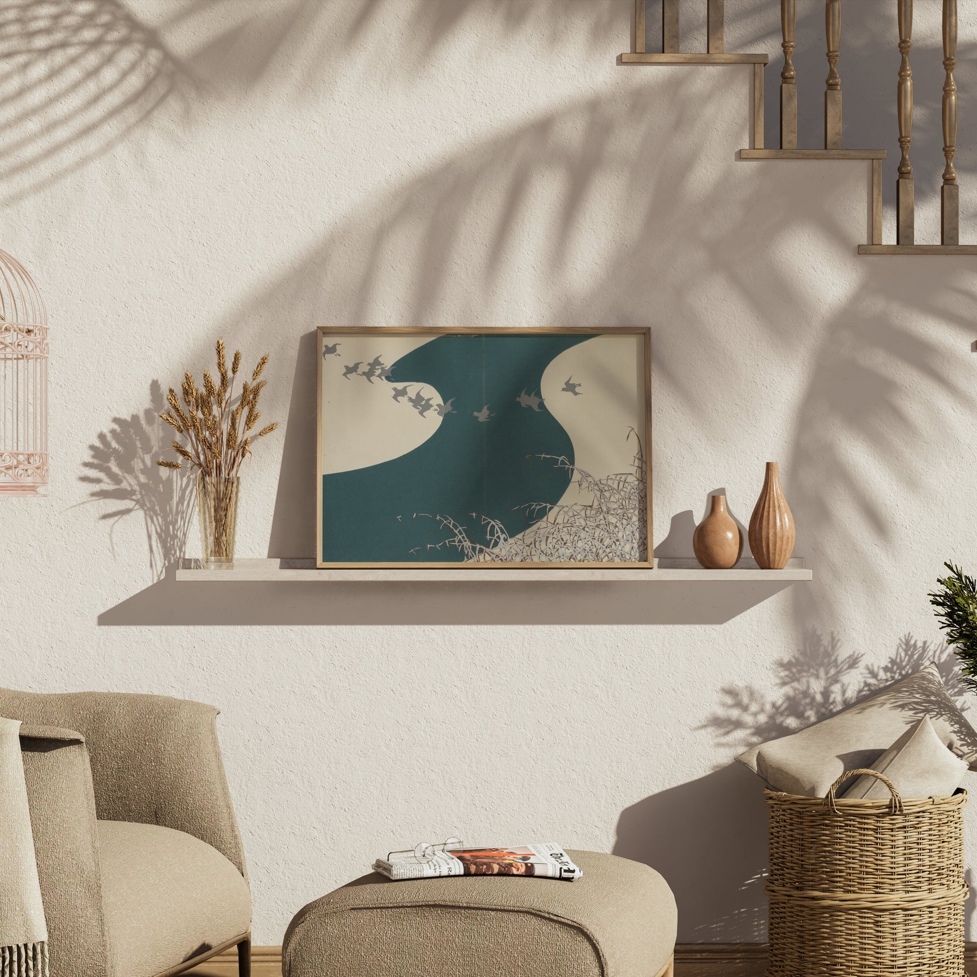 Premium Poster of Serene Japanese Animal Art with Birds Scenic Posters