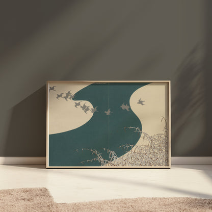 Premium Poster of Serene Japanese Animal Art with Birds Scenic Posters