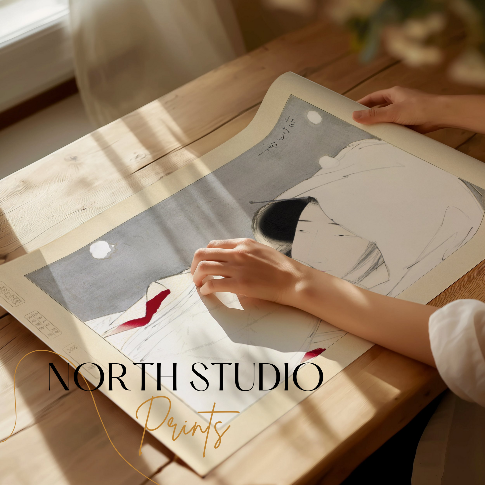 Premium Poster of Serene Japanese Woman Adorned in White Traditional Posters