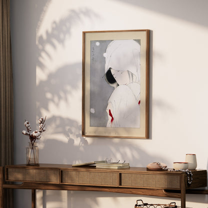 Premium Poster of Serene Japanese Woman Adorned in White Traditional Posters