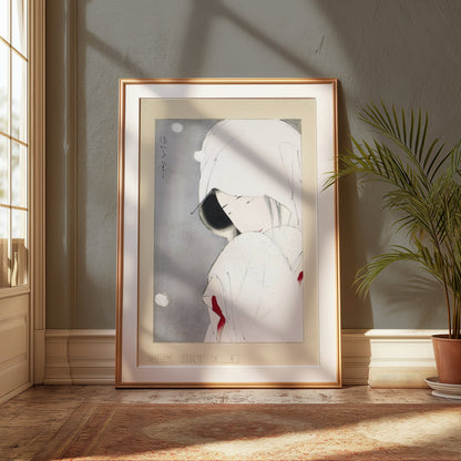 Premium Poster of Serene Japanese Woman Adorned in White Traditional Posters