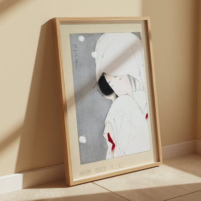 Premium Poster of Serene Japanese Woman Adorned in White Traditional Posters