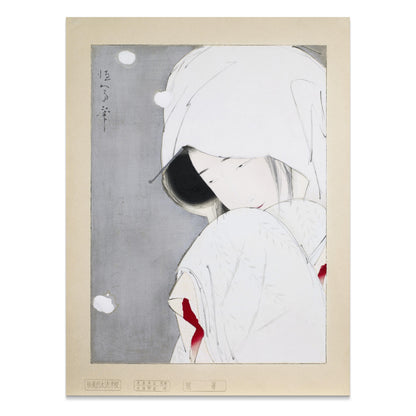 Premium Poster of Serene Japanese Woman Adorned in White Traditional Posters
