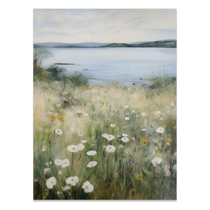 Premium Poster of Serene Lakeside Landscape with Wildflowers Posters