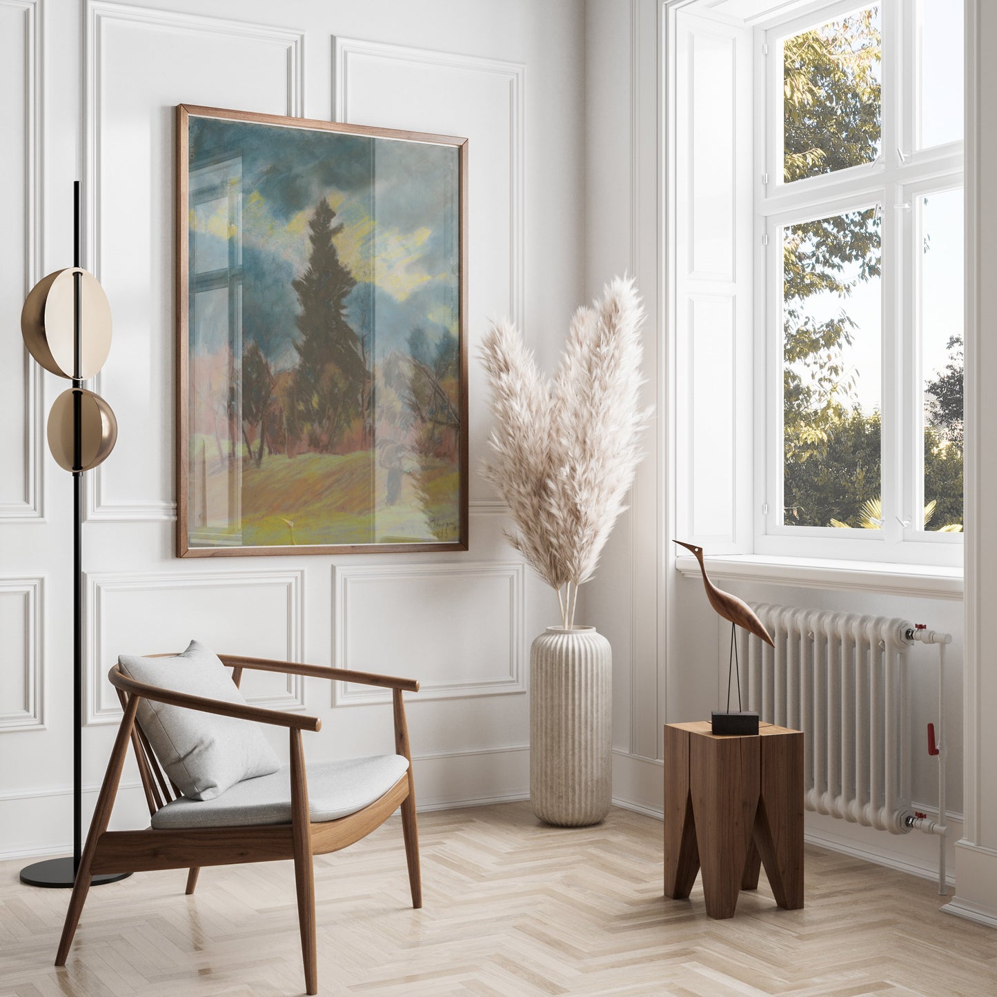 Premium Poster of Serene Landscape Art with Evergreen Tree Posters