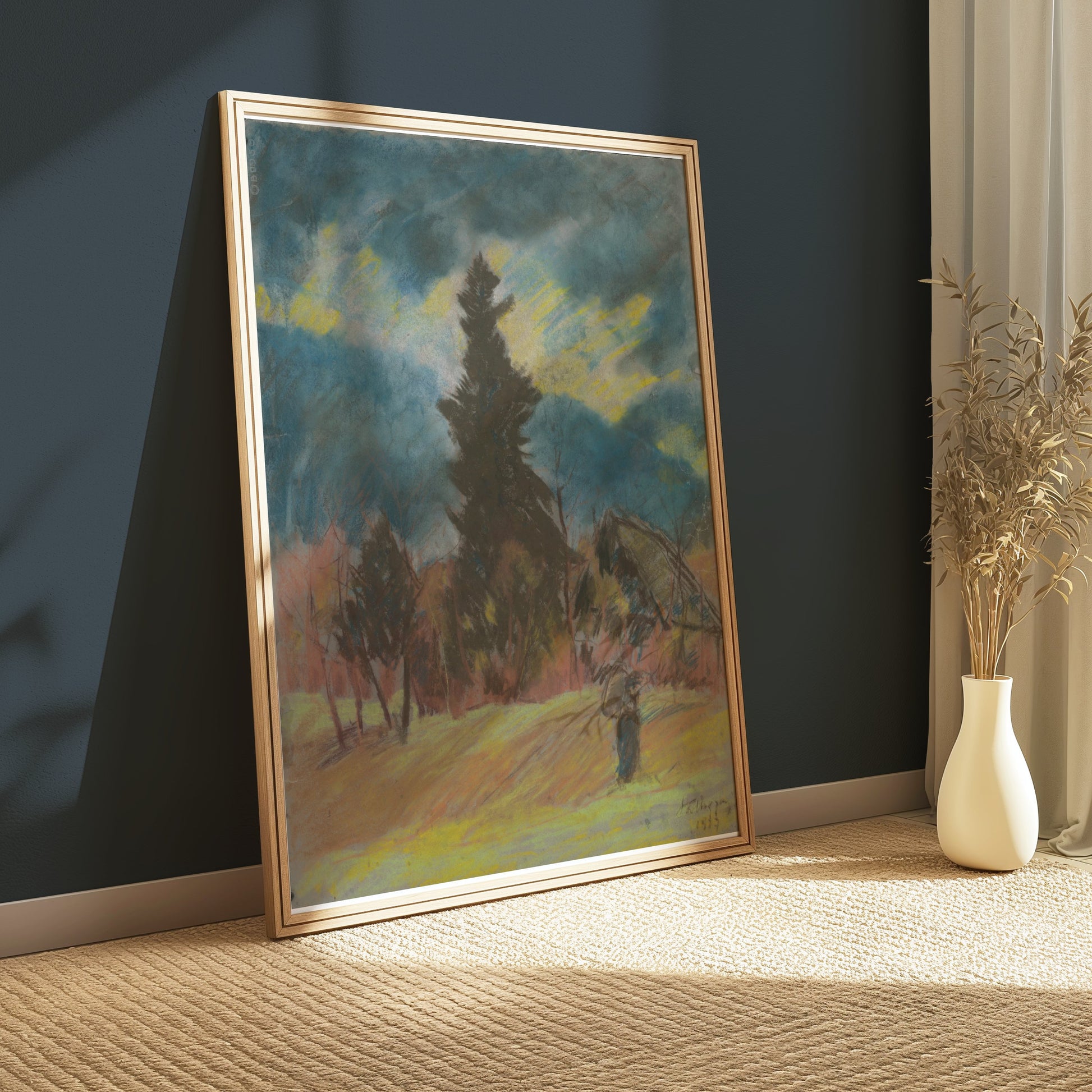 Premium Poster of Serene Landscape Art with Evergreen Tree Posters