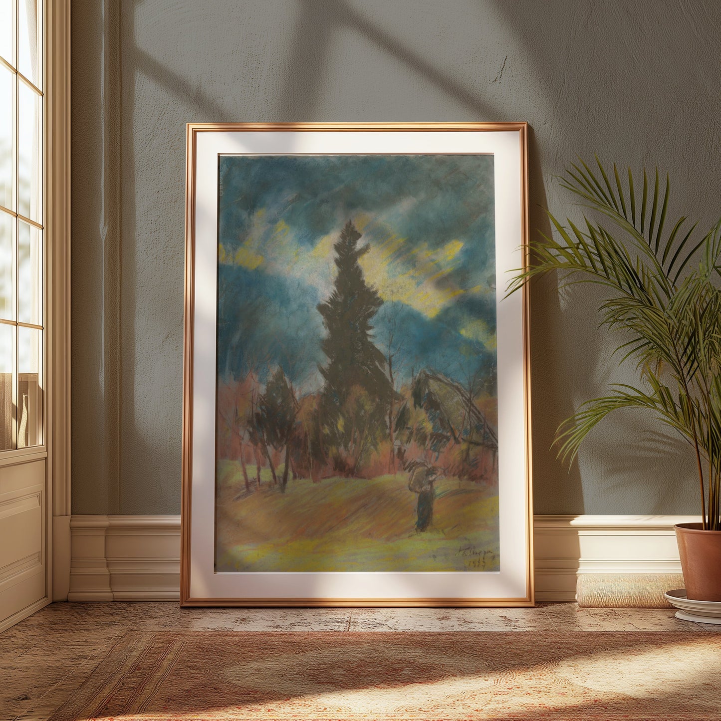 Premium Poster of Serene Landscape Art with Evergreen Tree Posters