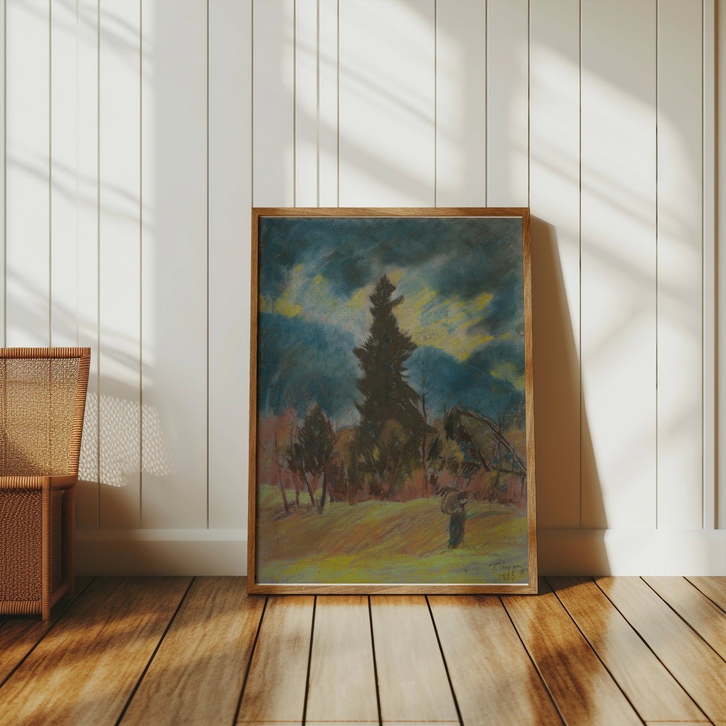 Premium Poster of Serene Landscape Art with Evergreen Tree Posters