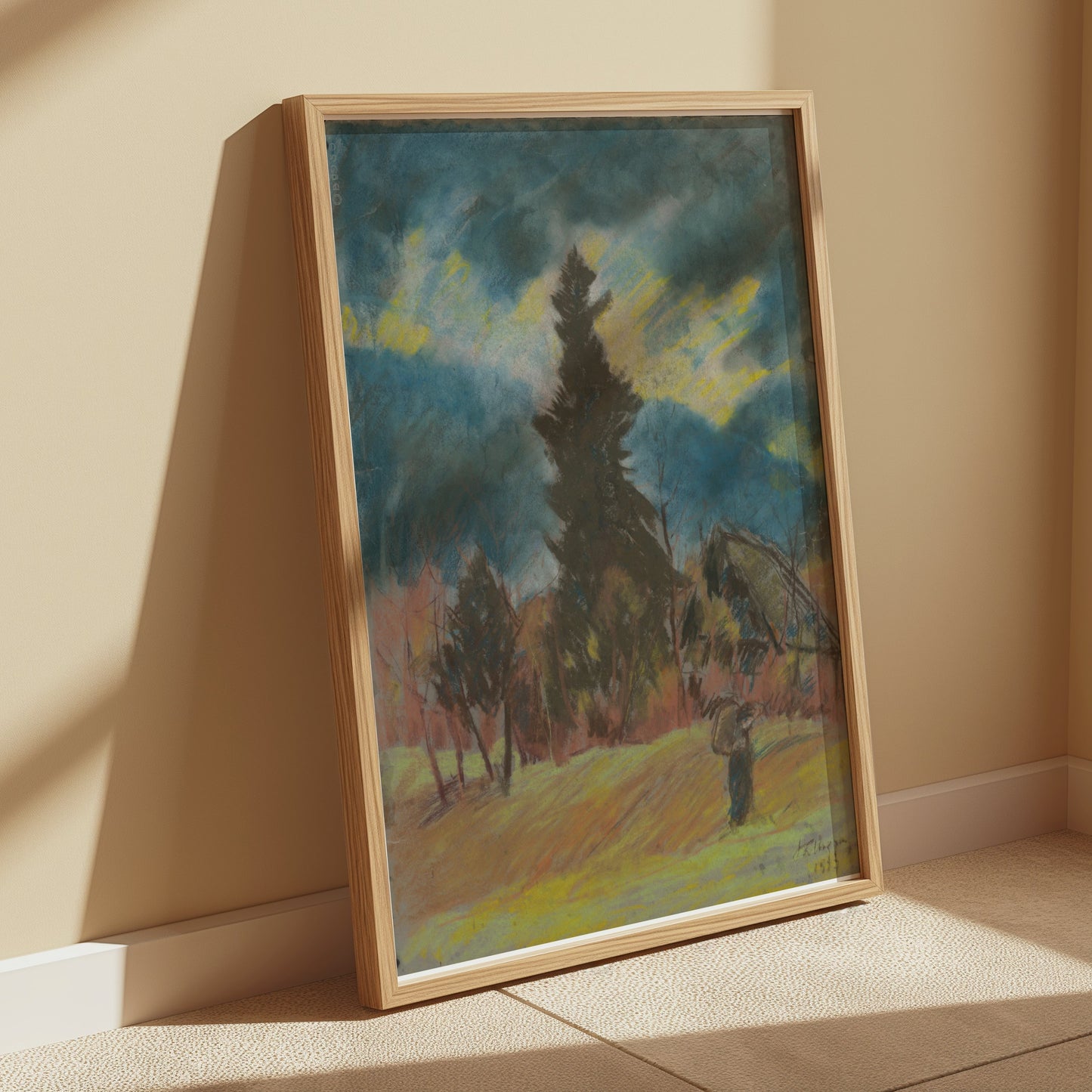 Premium Poster of Serene Landscape Art with Evergreen Tree Posters