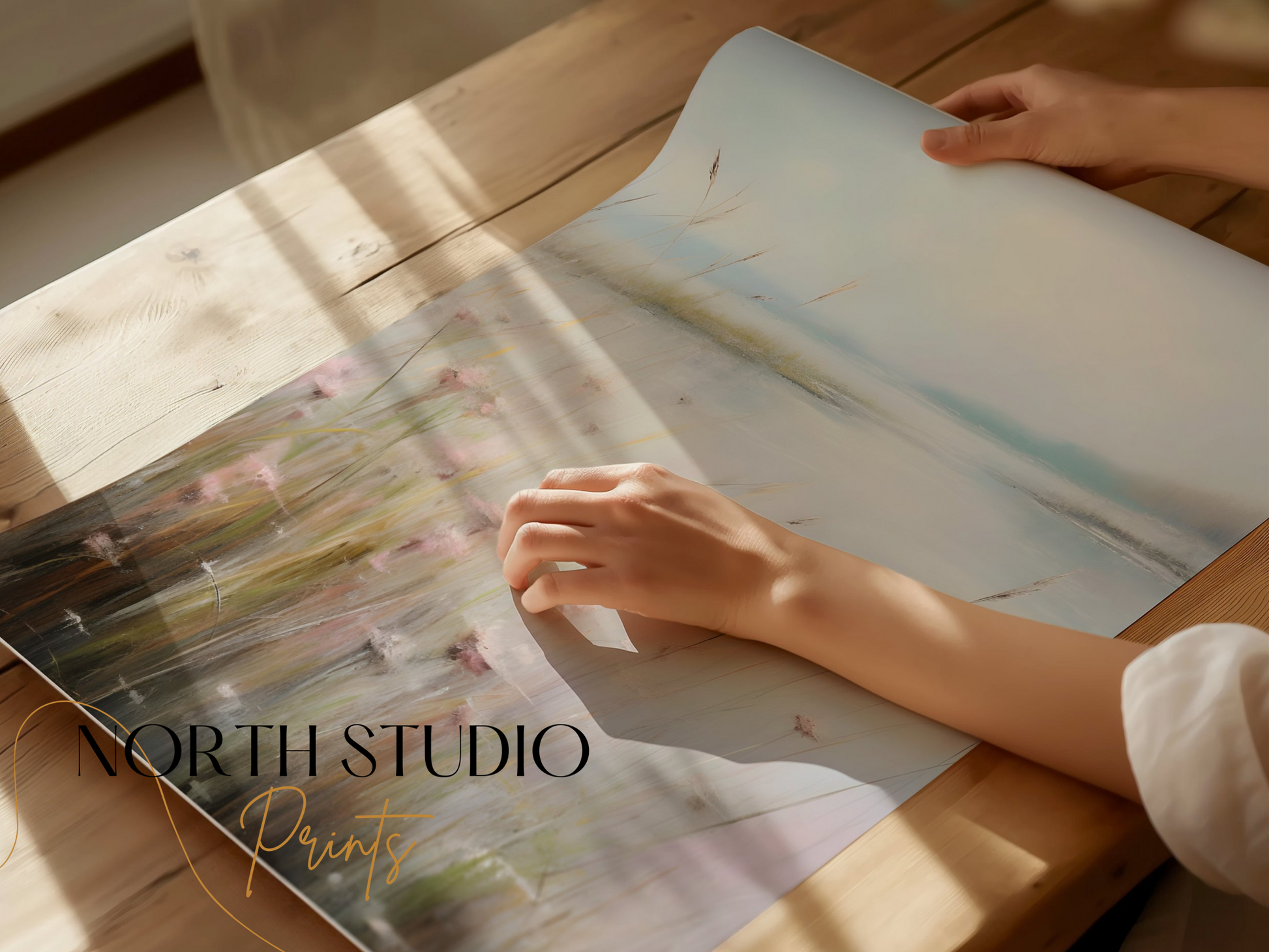 Premium Poster of Serene Landscape Painting with Wildflowers Posters