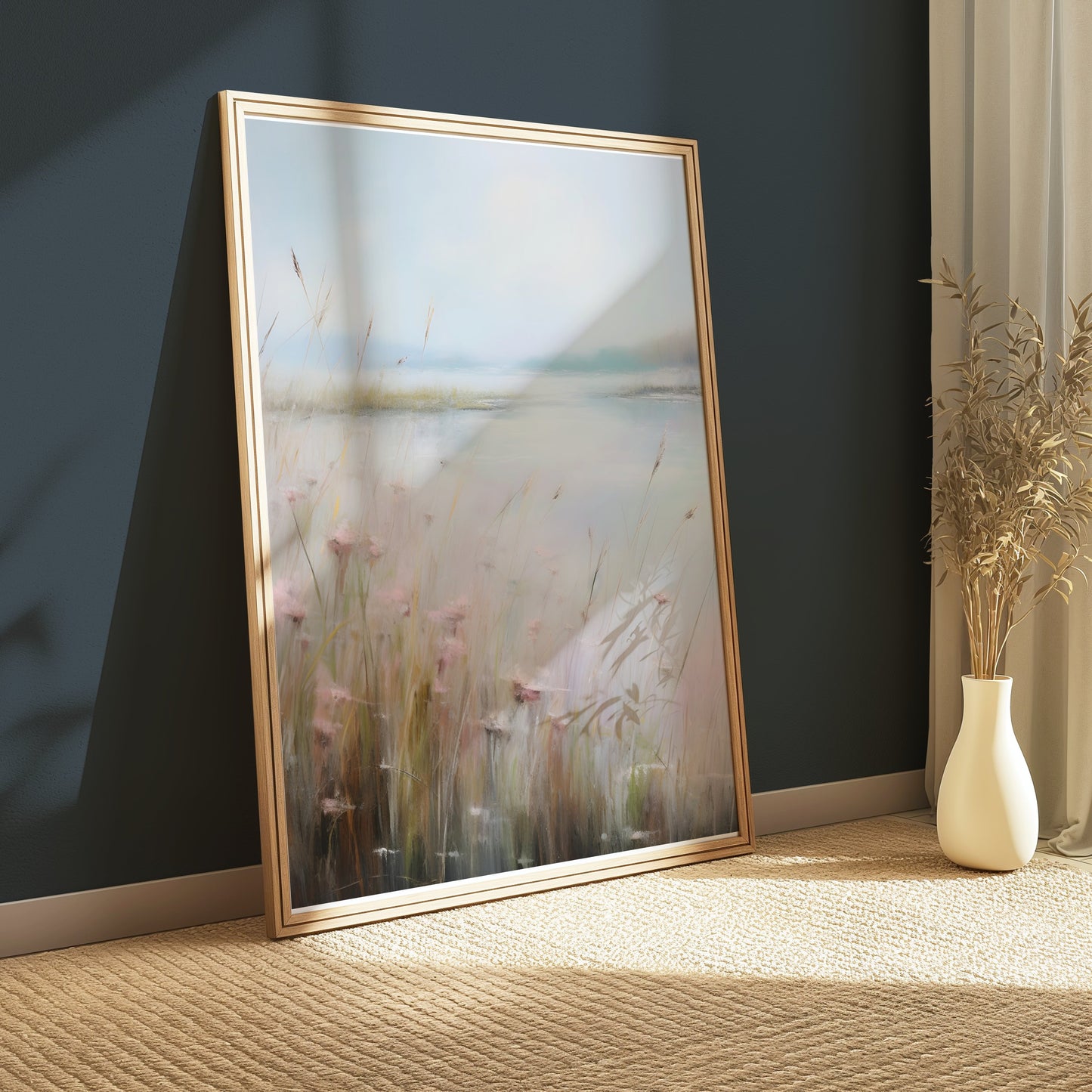 Premium Poster of Serene Landscape Painting with Wildflowers Posters