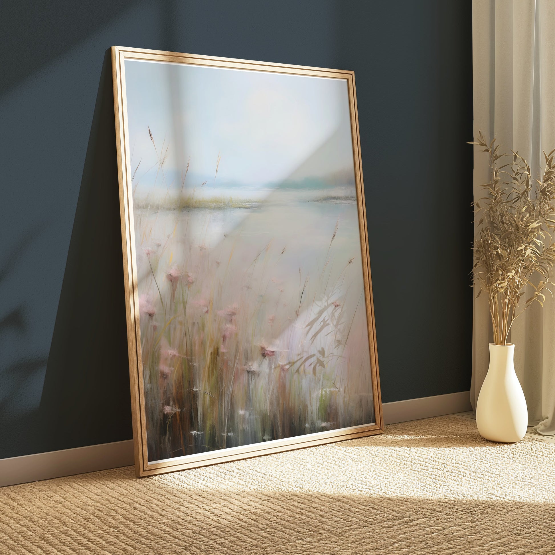 Premium Poster of Serene Landscape Painting with Wildflowers Posters