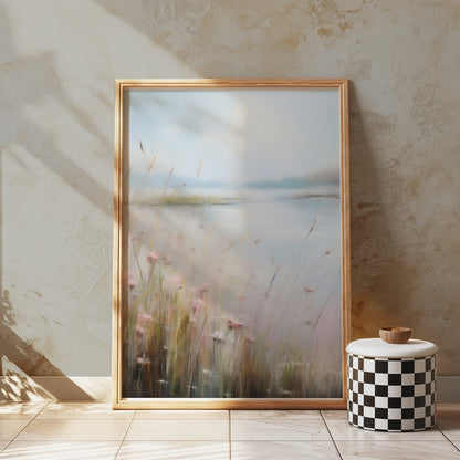 Premium Poster of Serene Landscape Painting with Wildflowers Posters