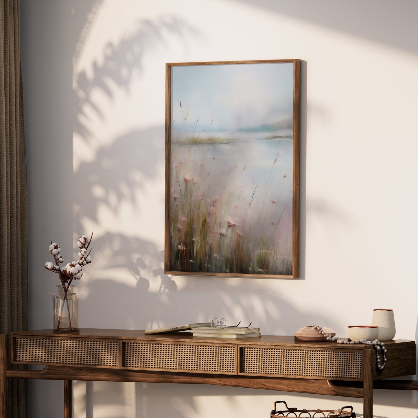 Premium Poster of Serene Landscape Painting with Wildflowers Posters