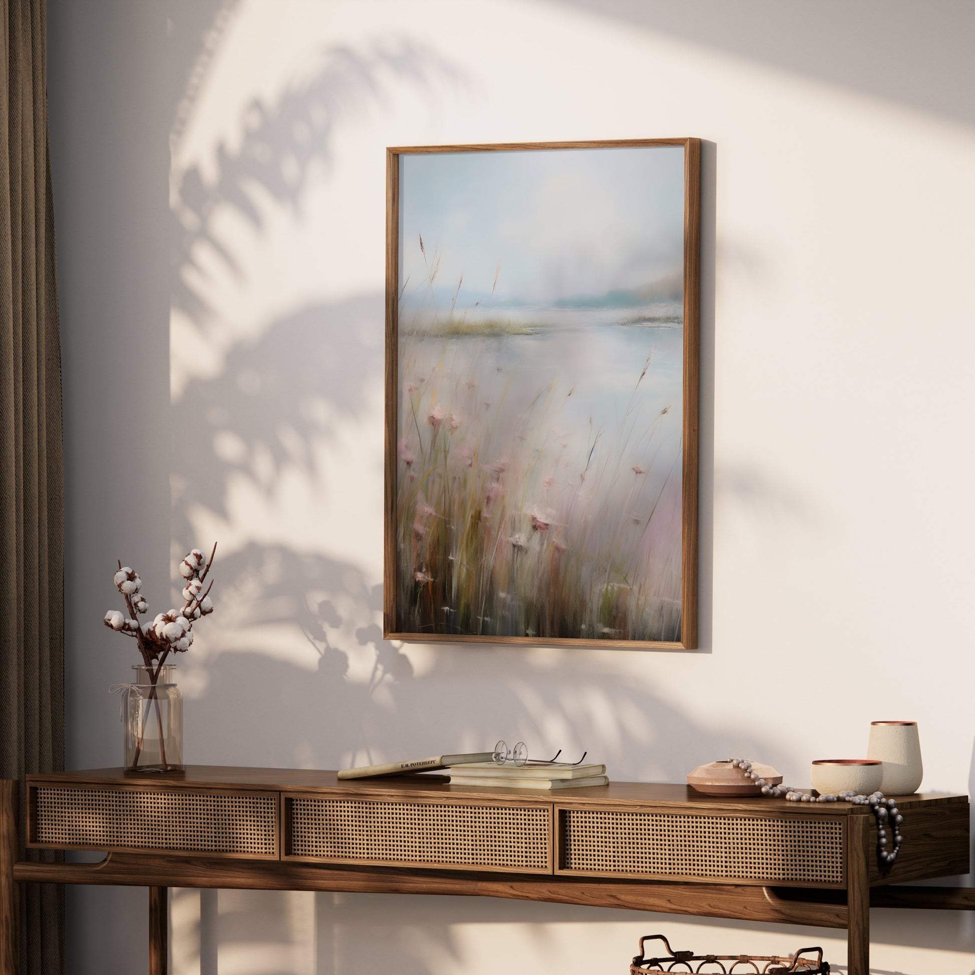 Premium Poster of Serene Landscape Painting with Wildflowers Posters